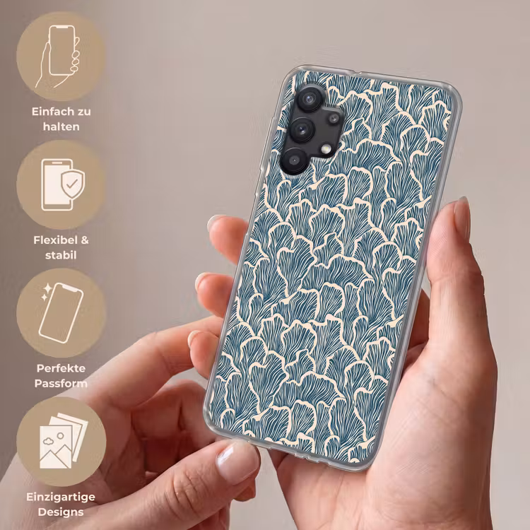 Organisch - Blauw - Crème - Schelpen Telefoonhoesje Samsung Galaxy A32 5G klein 346 -sfeer3_DE