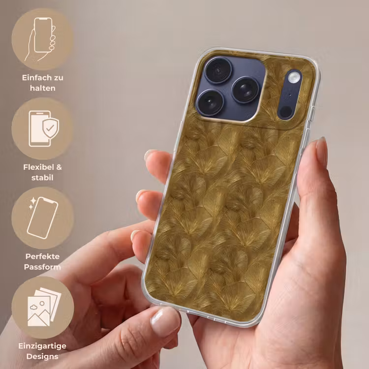 Organisch - Lijnen - Goud Telefoonhoesje iPhone 17 Pro klein 878 -sfeer3_DE