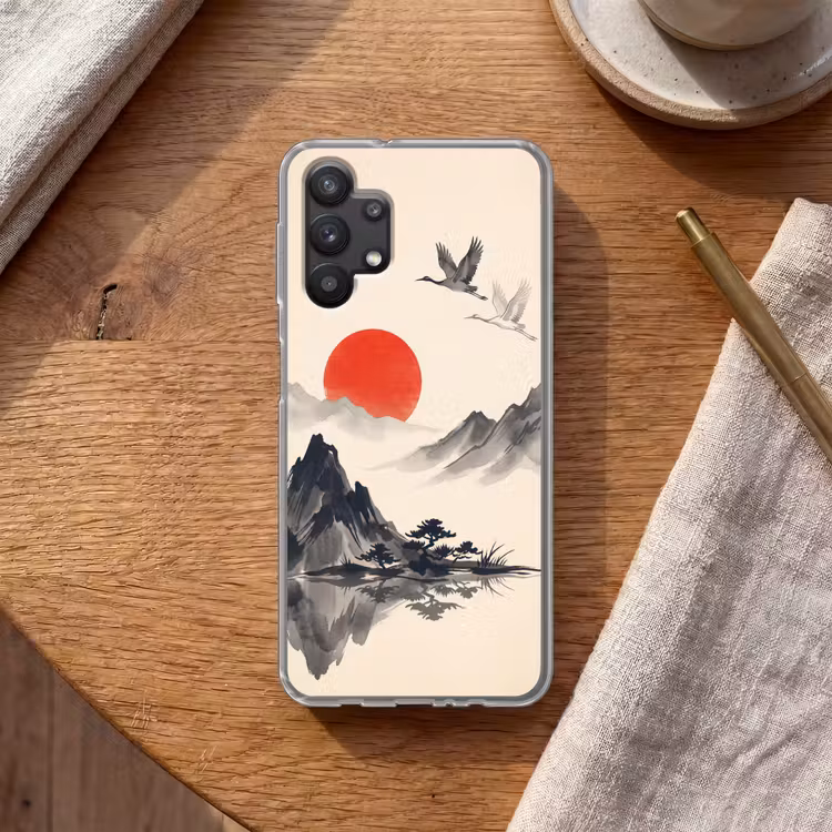 Oosters - Kraanvogels - Landschap Telefoonhoesje Samsung Galaxy A32 5G klein -sfeer1