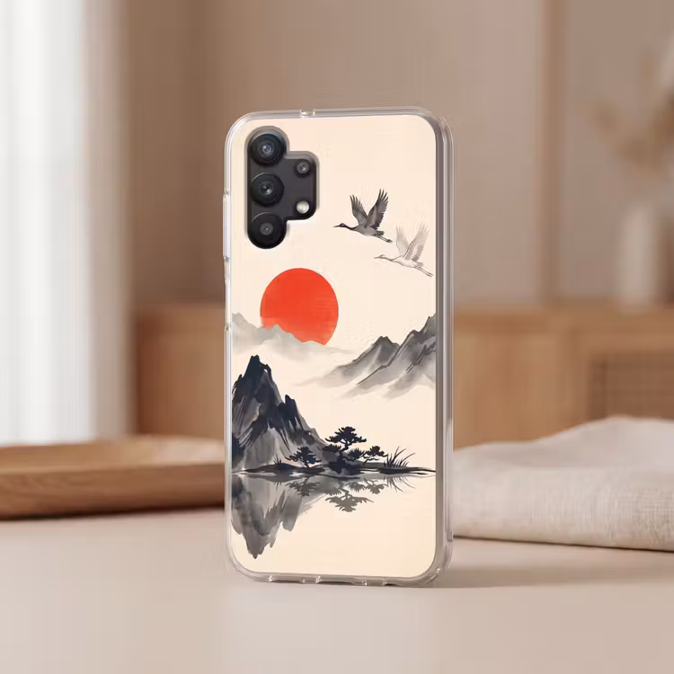 Oosters - Kraanvogels - Landschap Telefoonhoesje Samsung Galaxy A32 5G klein -sfeer2