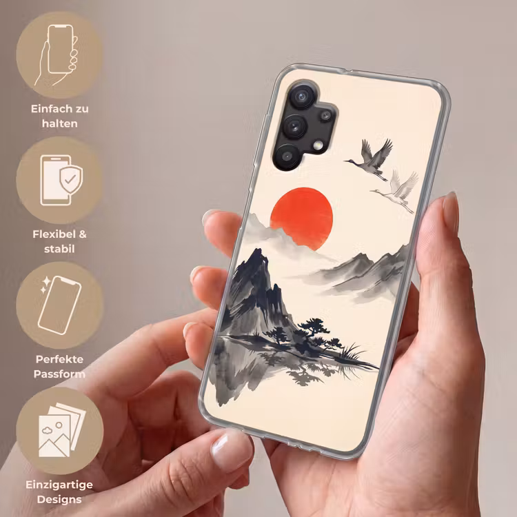 Oosters - Kraanvogels - Landschap Telefoonhoesje Samsung Galaxy A32 5G klein -sfeer3_DE