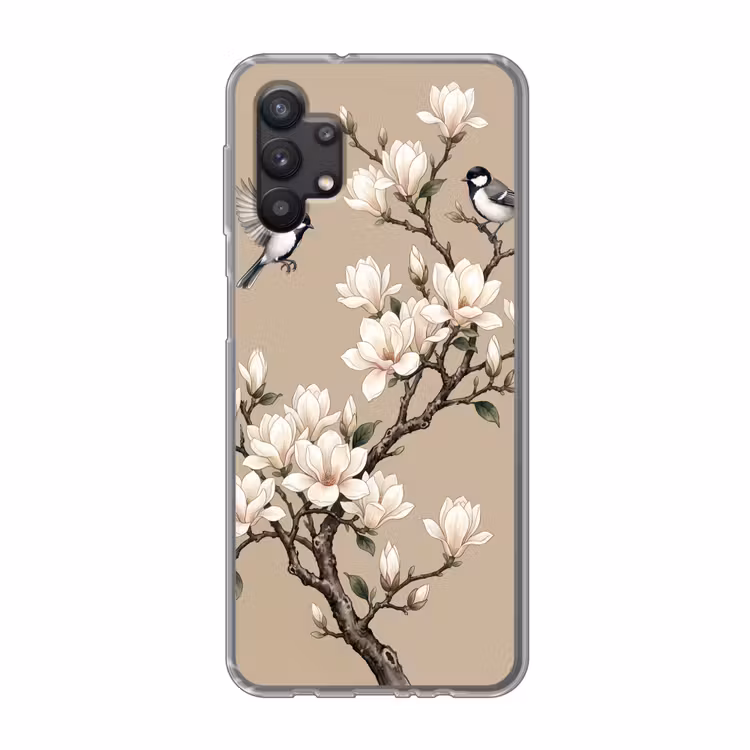 Oosters - Vogels - Beige Telefoonhoesje Samsung Galaxy A32 5G klein -3d