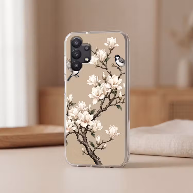 Oosters - Vogels - Beige Telefoonhoesje Samsung Galaxy A32 5G klein -sfeer2