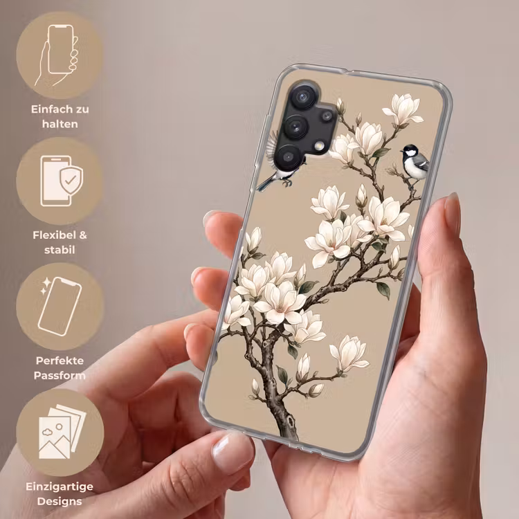 Oosters - Vogels - Beige Telefoonhoesje Samsung Galaxy A32 5G klein -sfeer3_DE