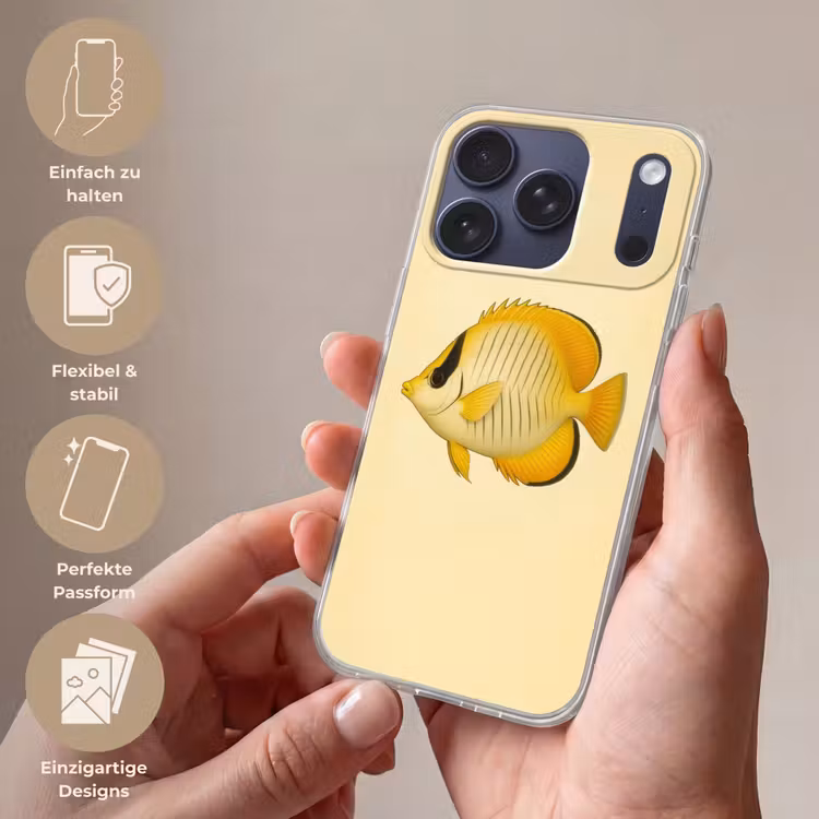 Ovaal - Vis - Geel - Schubben Telefoonhoesje iPhone 17 Pro klein -sfeer3_DE
