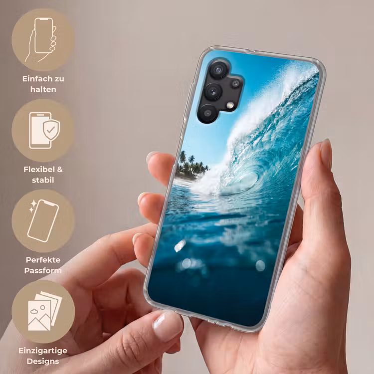 Oceaan - Golf - Strand - Natuur - Blauw Telefoonhoesje Samsung Galaxy A32 5G klein -sfeer3_DE