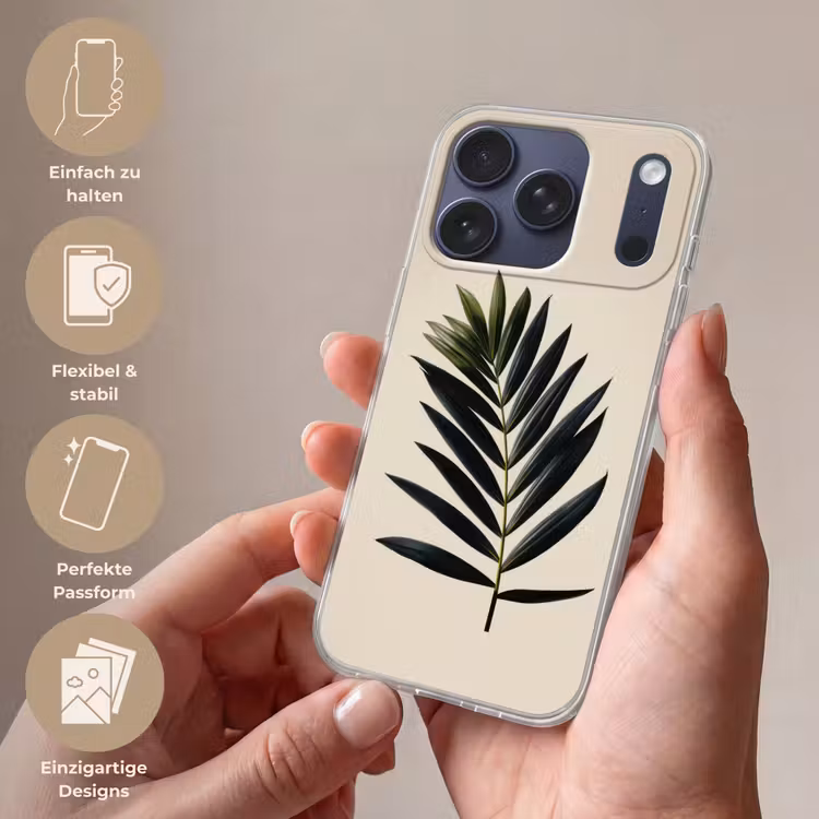 Palmblad - Donkere bladen - Subtiel Telefoonhoesje iPhone 17 Pro klein -sfeer3_DE