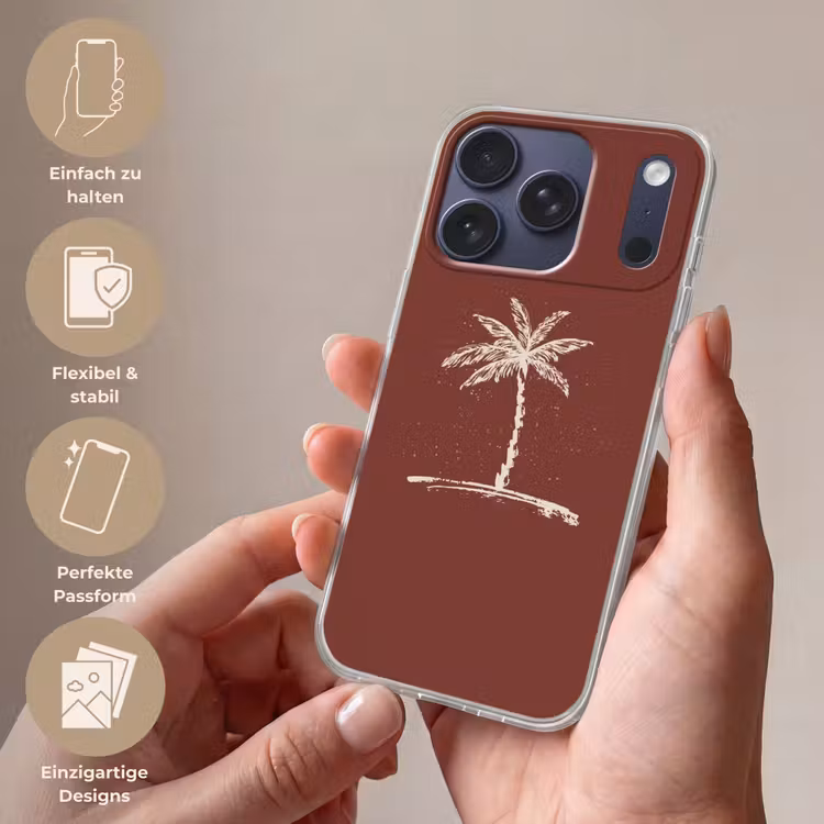 Palmboom - Beige - Rood - Tropisch Telefoonhoesje iPhone 17 Pro klein -sfeer3_DE