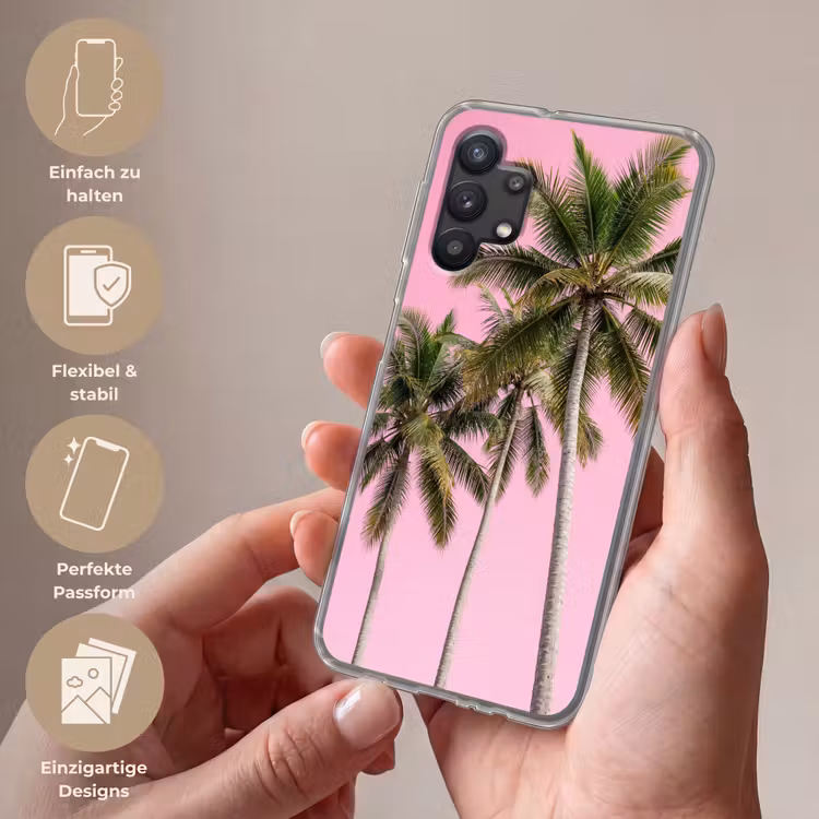 Palmboom - Tropisch - Pink Telefoonhoesje Samsung Galaxy A32 5G klein -sfeer3_DE