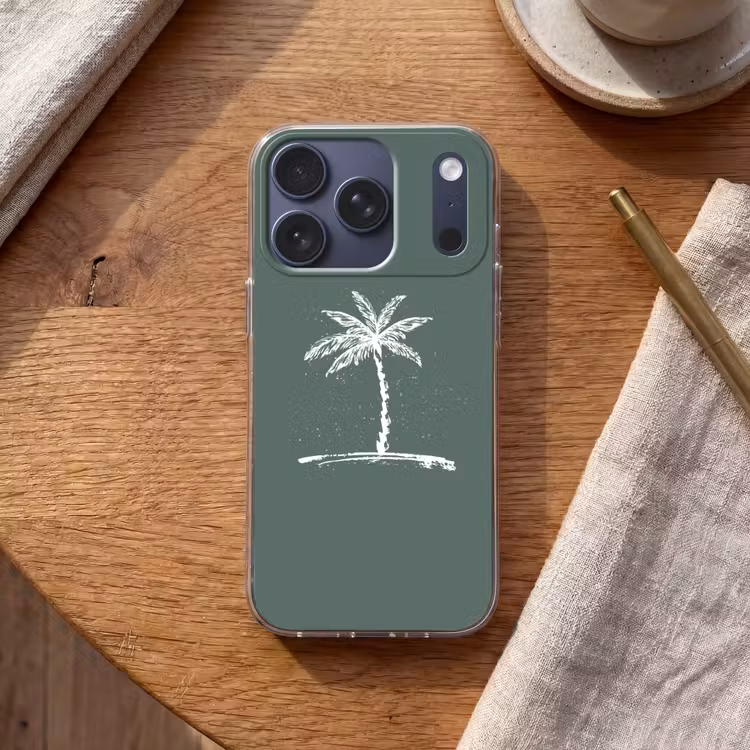 Palmboom - Wit - Groen - Tropisch Telefoonhoesje iPhone 17 Pro klein -sfeer1