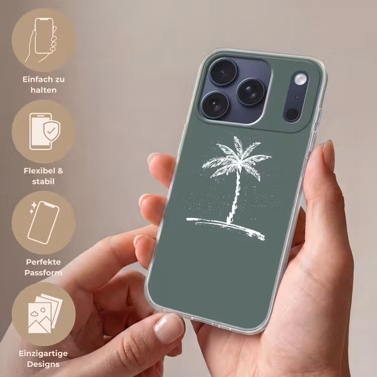 Palmboom - Wit - Groen - Tropisch Telefoonhoesje iPhone 17 Pro klein -sfeer3_DE