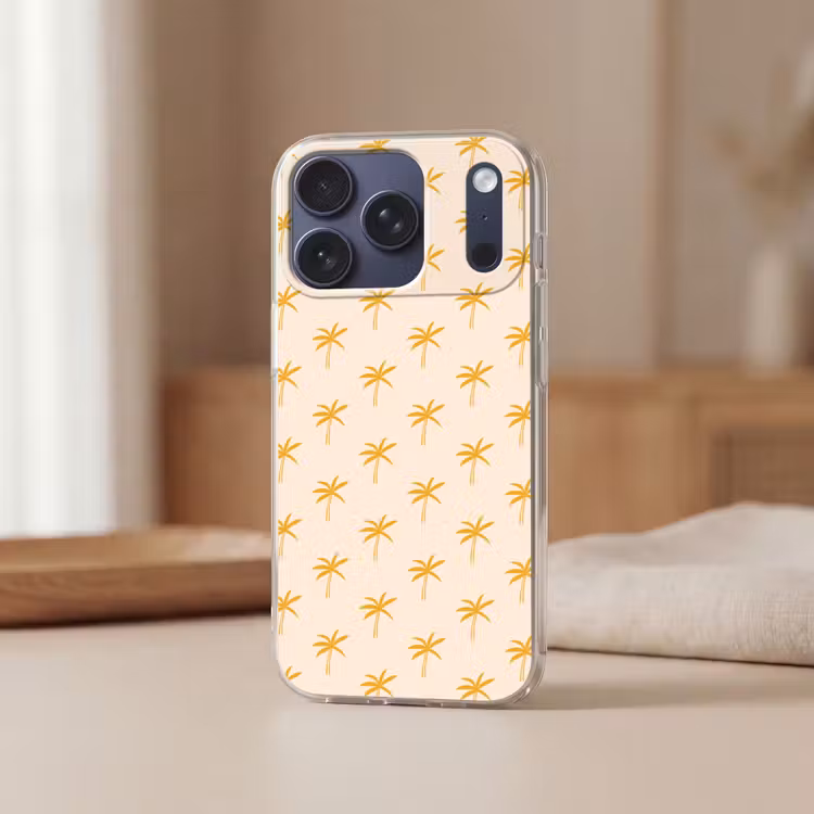 Palmbomen - Beige - Oranje - Patroon - Zomer Telefoonhoesje iPhone 17 Pro klein -sfeer2