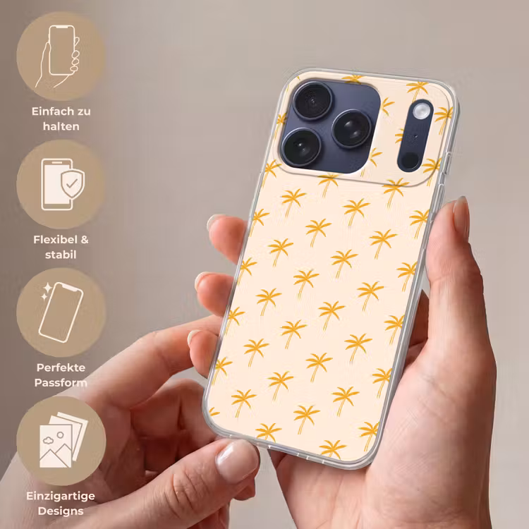 Palmbomen - Beige - Oranje - Patroon - Zomer Telefoonhoesje iPhone 17 Pro klein -sfeer3_DE