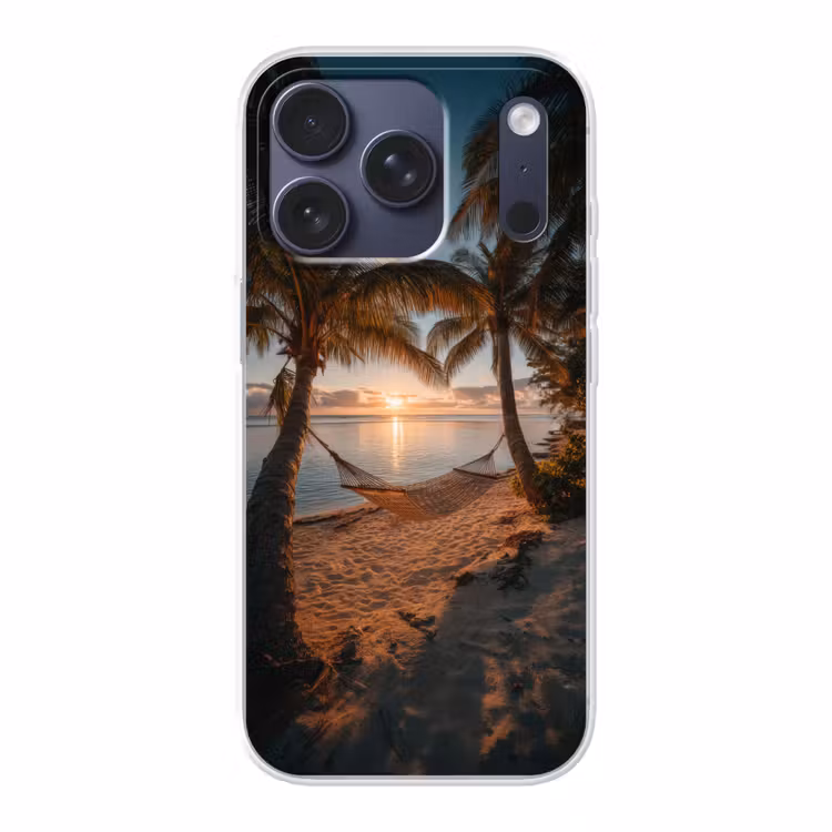 Palmbomen - Hangmat - Strand - Zonsondergang Telefoonhoesje iPhone 17 Pro klein -3d