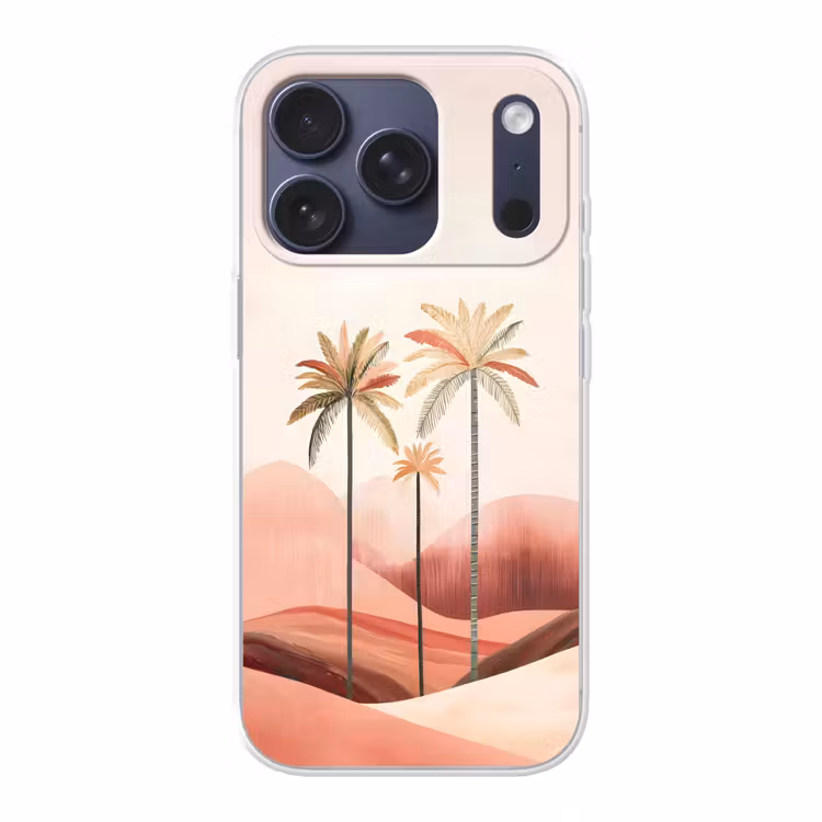 Palmbomen - Heuvels - Minimalistisch - Zachtroze Telefoonhoesje iPhone 17 Pro klein -3d