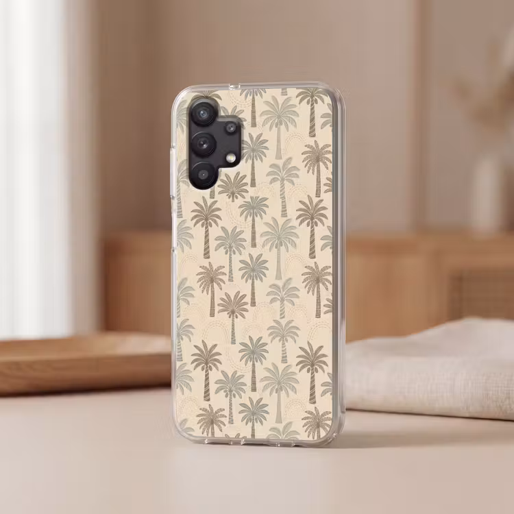 Palmbomen - Patroon - Tropisch - Beige Telefoonhoesje Samsung Galaxy A32 5G klein -sfeer2