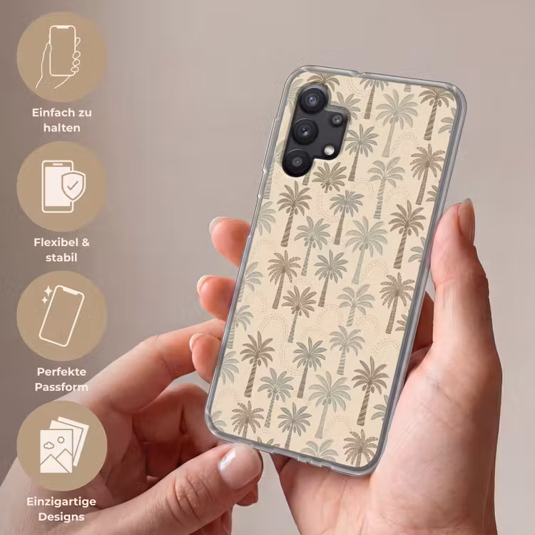 Palmbomen - Patroon - Tropisch - Beige Telefoonhoesje Samsung Galaxy A32 5G klein -sfeer3_DE