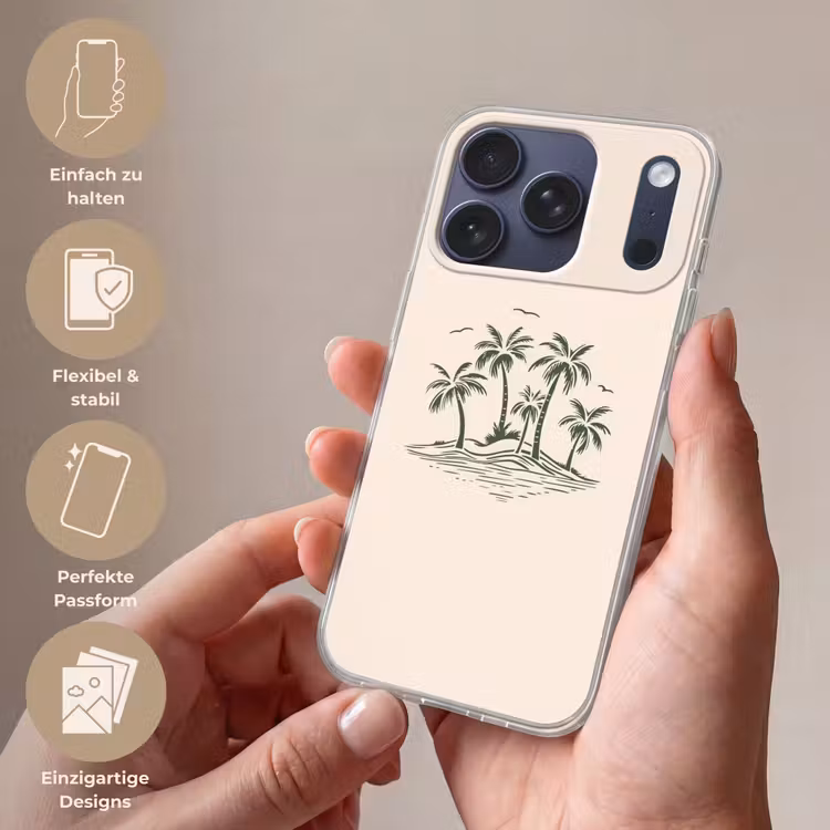 Palmbomen - Strand - Beige - Groen - Tropisch Telefoonhoesje iPhone 17 Pro klein -sfeer3_DE