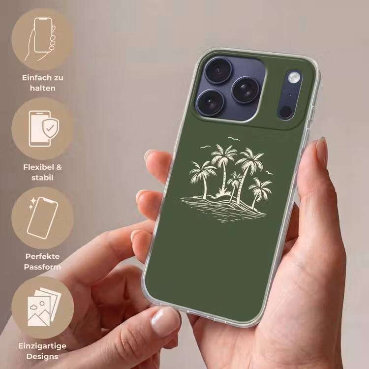 Palmbomen - Strand - Groen - Beige - Tropisch Telefoonhoesje iPhone 17 Pro klein -sfeer3_DE