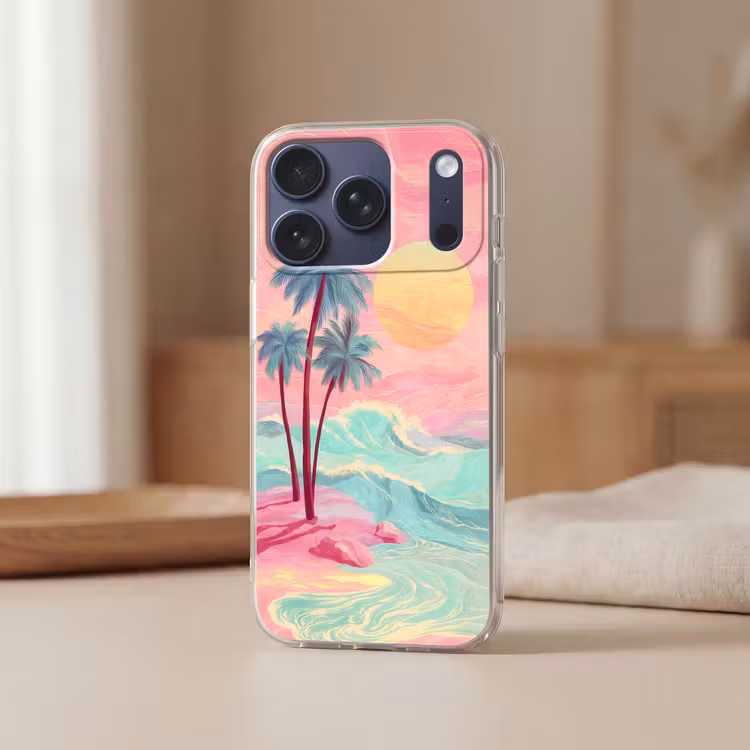 Palmbomen - Golven - Zee Telefoonhoesje iPhone 17 Pro klein -sfeer2
