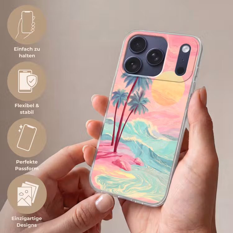Palmbomen - Golven - Zee Telefoonhoesje iPhone 17 Pro klein -sfeer3_DE