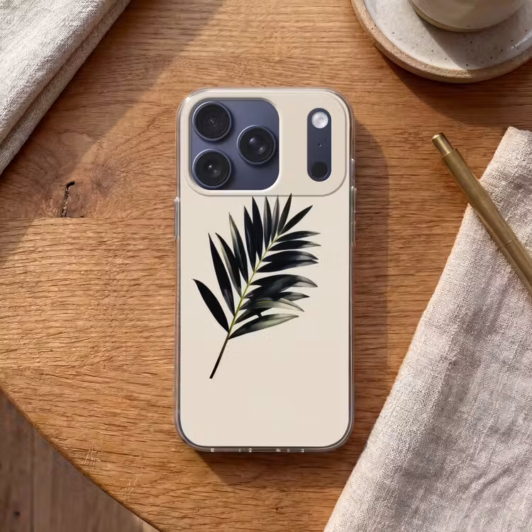 Palmblad - Subtiel - Groen - beige Telefoonhoesje iPhone 17 Pro klein -sfeer1