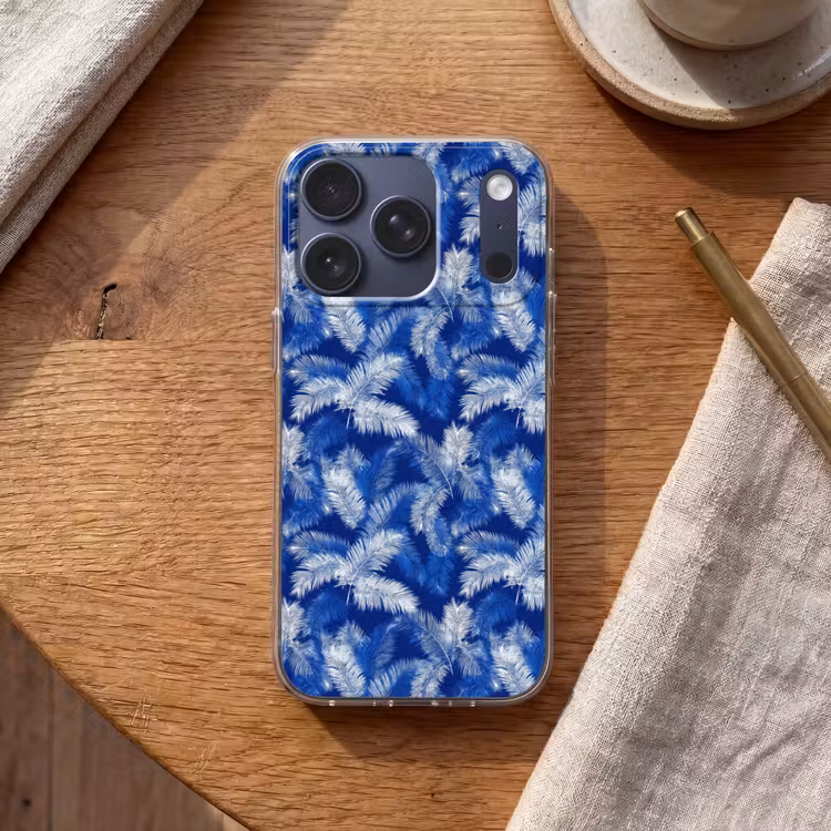Palmblad - Patroon - Blauw Telefoonhoesje iPhone 17 Pro klein 878 -sfeer1