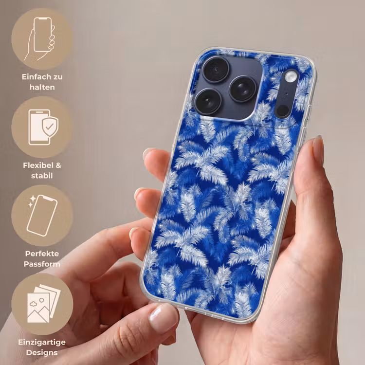 Palmblad - Patroon - Blauw Telefoonhoesje iPhone 17 Pro klein 878 -sfeer3_DE