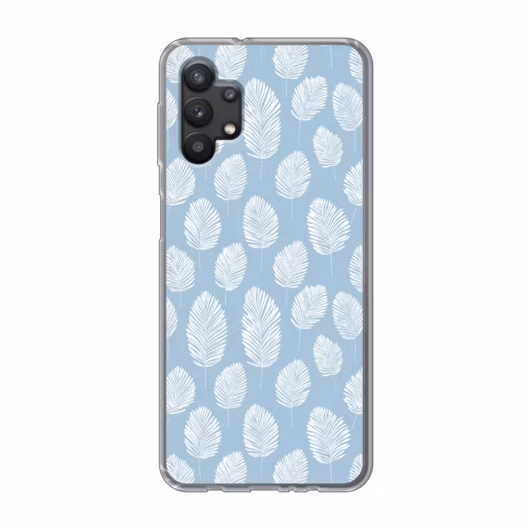 Palmbladeren - Naadloos - Patroon - Pastelblauw Telefoonhoesje Samsung Galaxy A32 5G klein 346 -3d