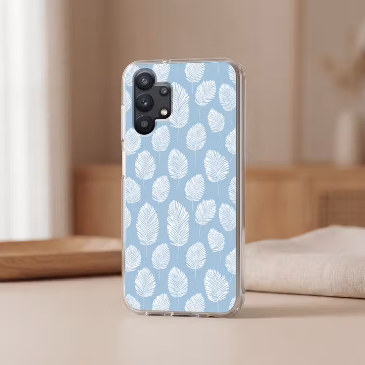 Palmbladeren - Naadloos - Patroon - Pastelblauw Telefoonhoesje Samsung Galaxy A32 5G klein 346 -sfeer2