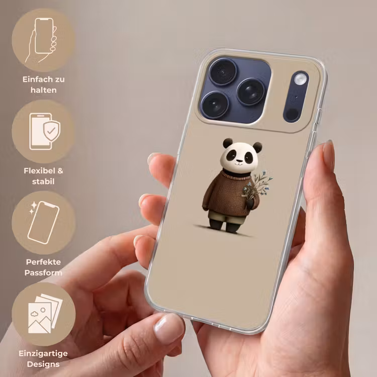 Panda - Blauwe bloemen - Zachtheid Telefoonhoesje iPhone 17 Pro klein -sfeer3_DE