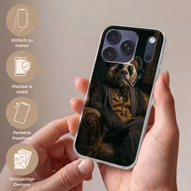 Panda - Hoed - Bril - Pak Telefoonhoesje iPhone 17 Pro klein -sfeer3_DE