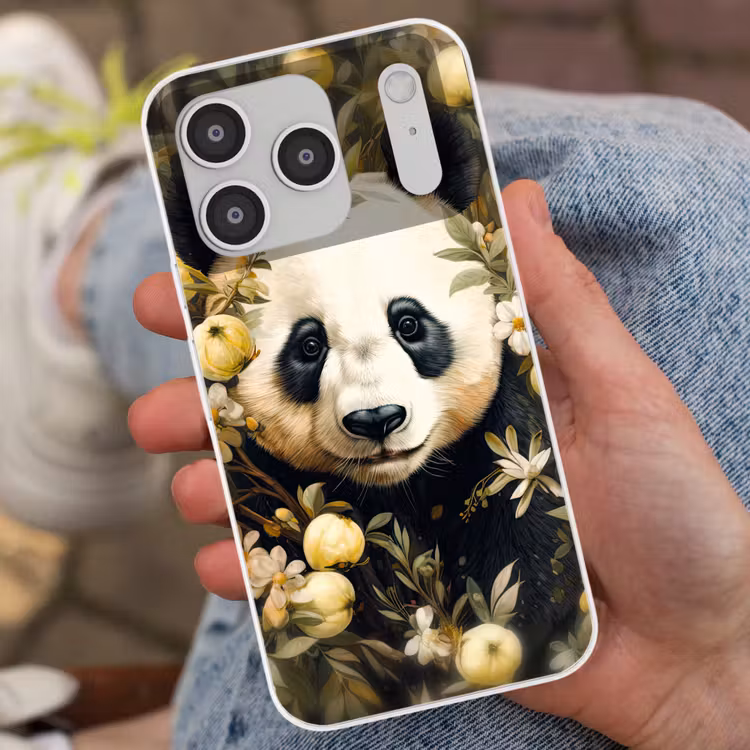 Panda - Pandabeer - Wilde dieren - Natuur - Bloemen Telefoonhoesje iPhone 17 Pro klein -sfeer2