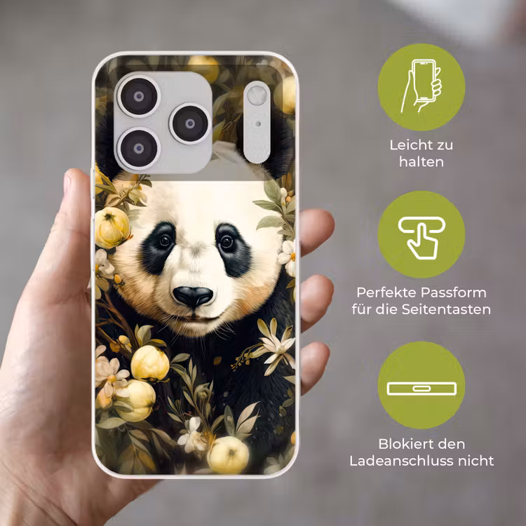 Panda - Pandabeer - Wilde dieren - Natuur - Bloemen Telefoonhoesje iPhone 17 Pro klein -sfeer3_DE