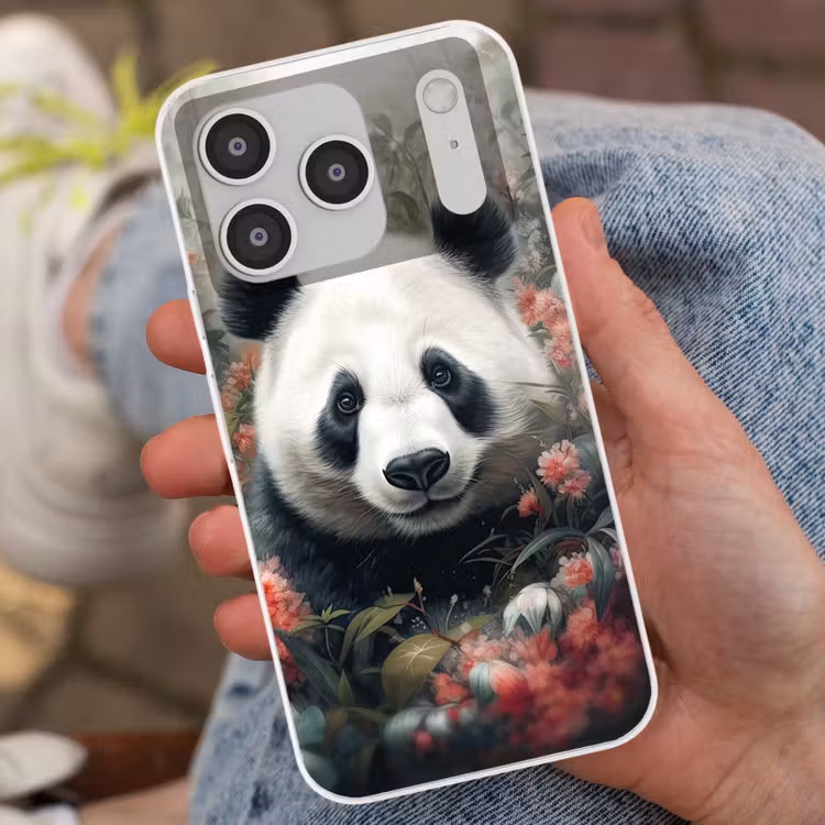 Panda - Wilde dieren - Bloemen - Natuur Telefoonhoesje iPhone 17 Pro klein -sfeer2