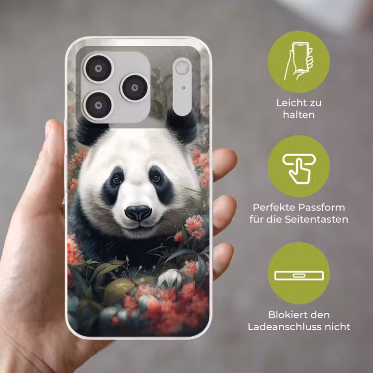 Panda - Wilde dieren - Bloemen - Natuur Telefoonhoesje iPhone 17 Pro klein -sfeer3_DE