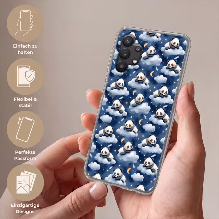 Panda's - Slapen - Blauw Telefoonhoesje Samsung Galaxy A32 5G klein 346 -sfeer3_DE