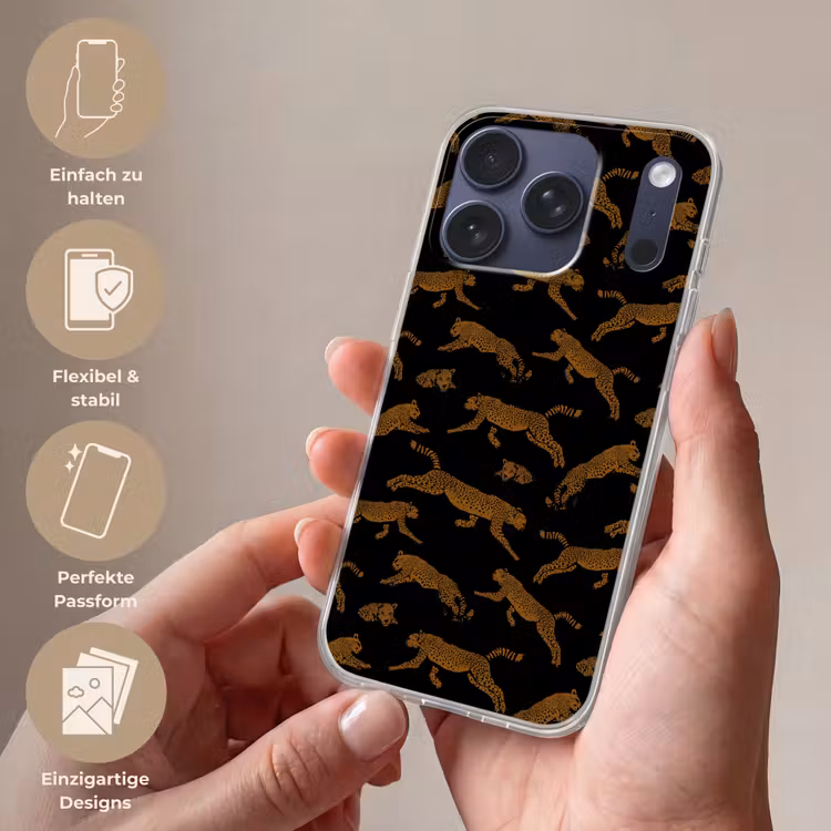 Panters - Patroon - Dieren - Zwart - Bruin Telefoonhoesje iPhone 17 Pro klein -sfeer3_DE