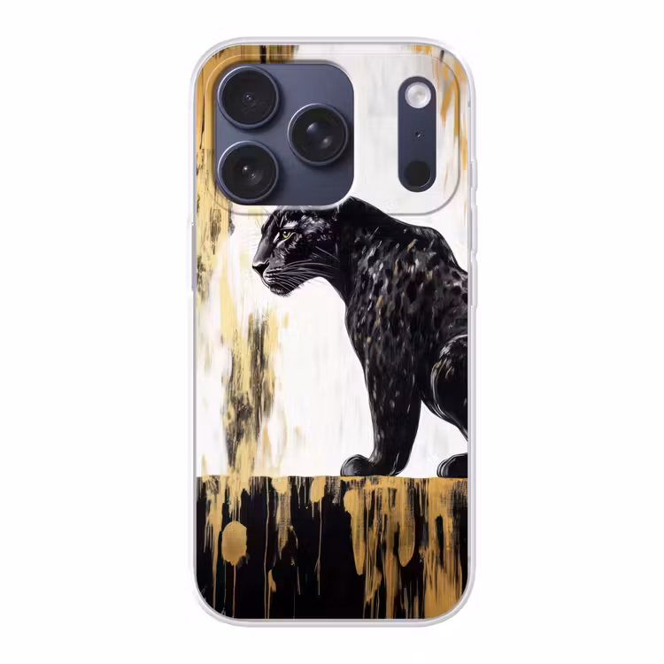 Panter - Zwart - Abstract - Goud Telefoonhoesje iPhone 17 Pro klein -3d