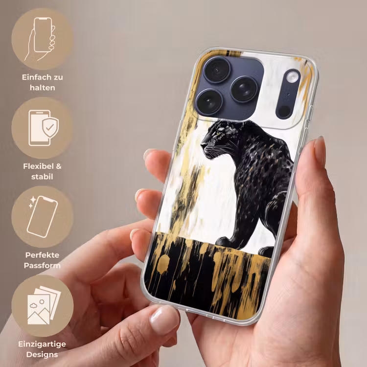 Panter - Zwart - Abstract - Goud Telefoonhoesje iPhone 17 Pro klein -sfeer3_DE