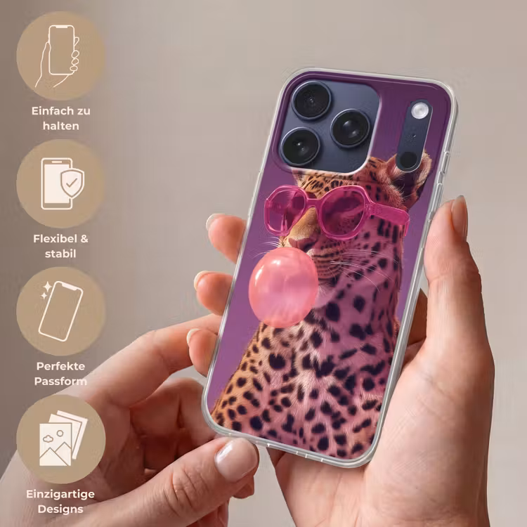 Panter - Zonnebril - Kauwgombel - Roze Telefoonhoesje iPhone 17 Pro klein -sfeer3_DE