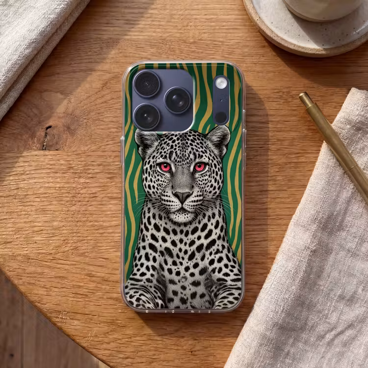 Panter - Zebrapatroon - Groen Telefoonhoesje iPhone 17 Pro klein -sfeer1