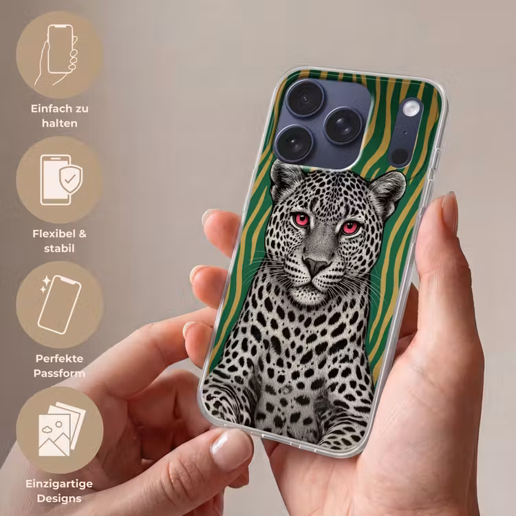 Panter - Zebrapatroon - Groen Telefoonhoesje iPhone 17 Pro klein -sfeer3_DE