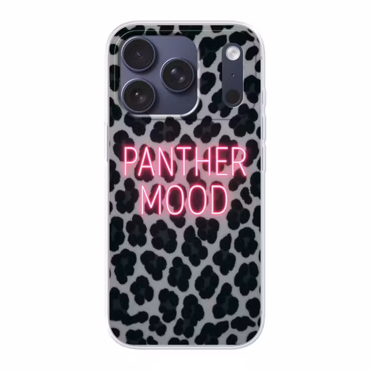 Panterprint - Zwart - Neonletters - Roze Telefoonhoesje iPhone 17 Pro klein -3d