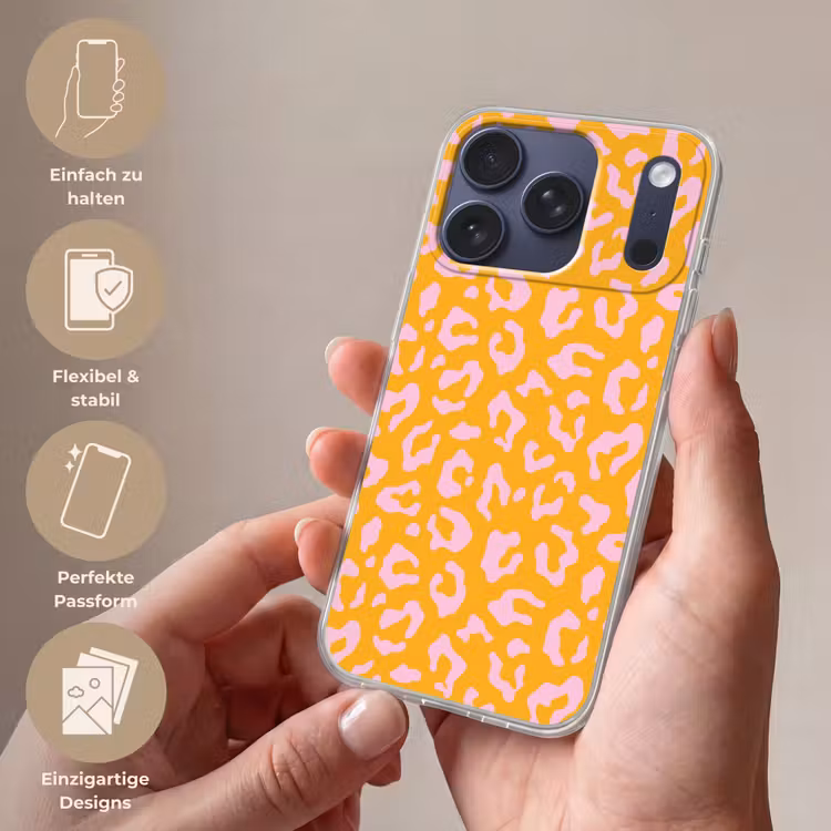 Panterprint - Oranje - Roze - Dierenprint Telefoonhoesje iPhone 17 Pro klein -sfeer3_DE
