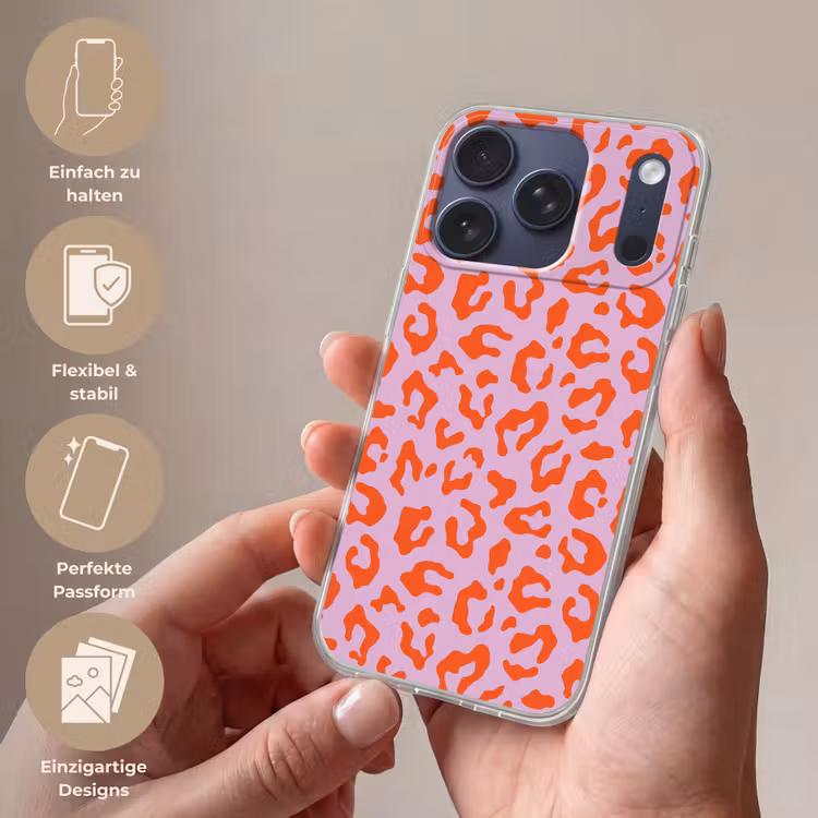 Panterprint - Rood - Paars - Roze - Dierenprint Telefoonhoesje iPhone 17 Pro klein -sfeer3_DE