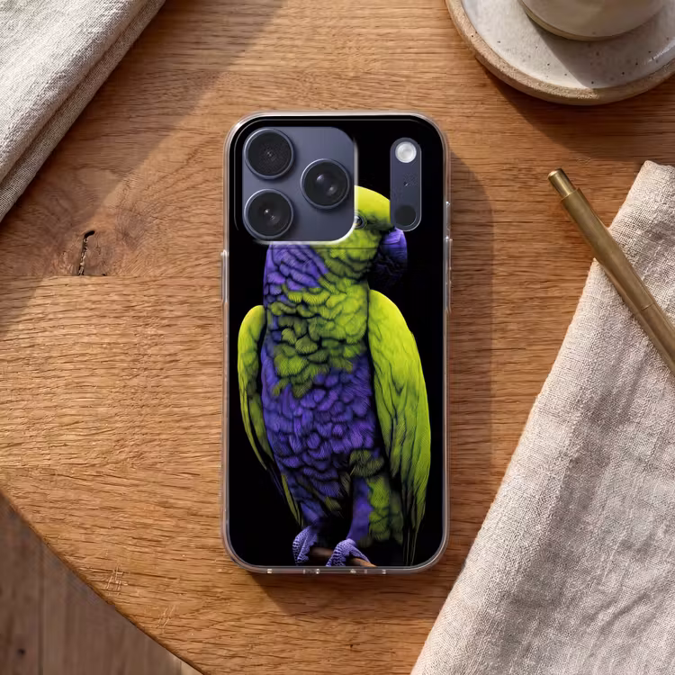 Papegaai - Veren - Opvallend - Groen Telefoonhoesje iPhone 17 Pro klein -sfeer1