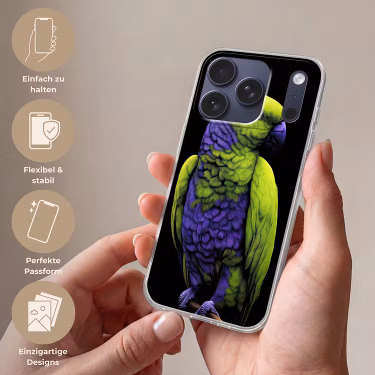 Papegaai - Veren - Opvallend - Groen Telefoonhoesje iPhone 17 Pro klein -sfeer3_DE