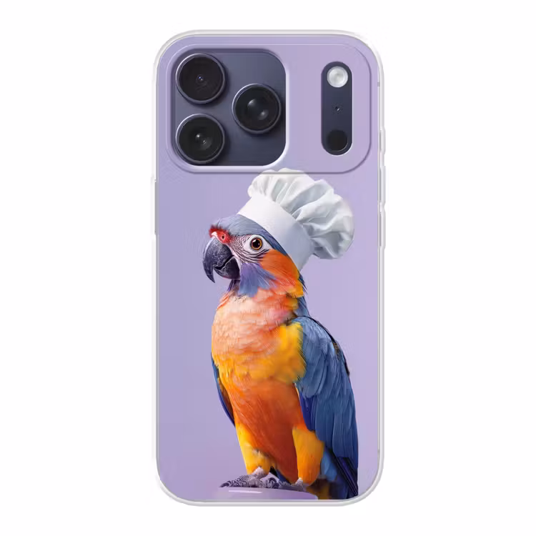 Papegaai - Koksmuts - Paars - Cute Telefoonhoesje iPhone 17 Pro klein -3d