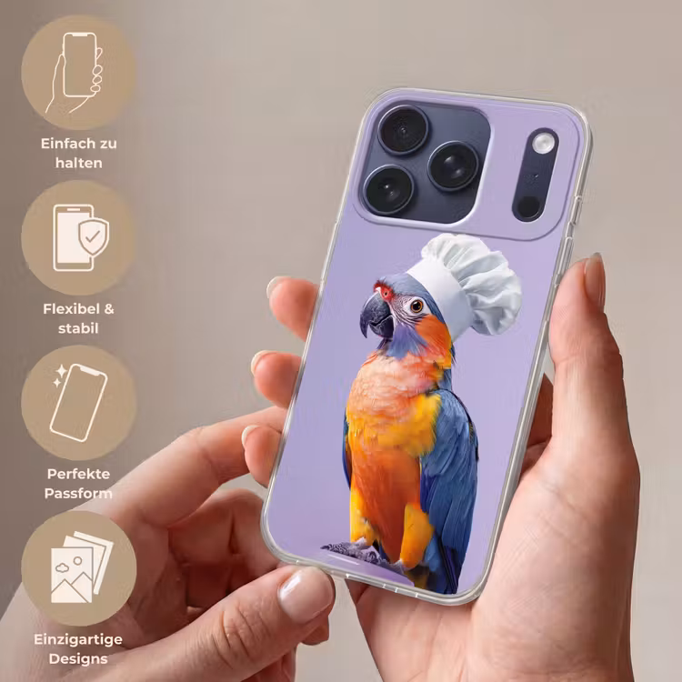 Papegaai - Koksmuts - Paars - Cute Telefoonhoesje iPhone 17 Pro klein -sfeer3_DE